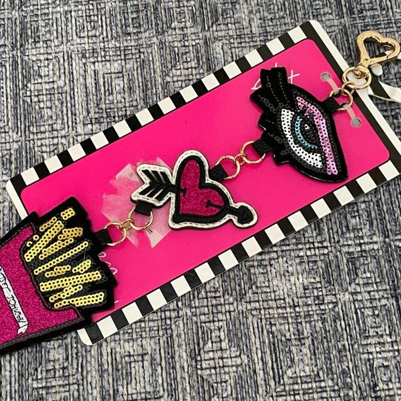 Betsey Johnson Keys Holder Sequin French Fries Heart eye Keychain - Picture 2 of 12